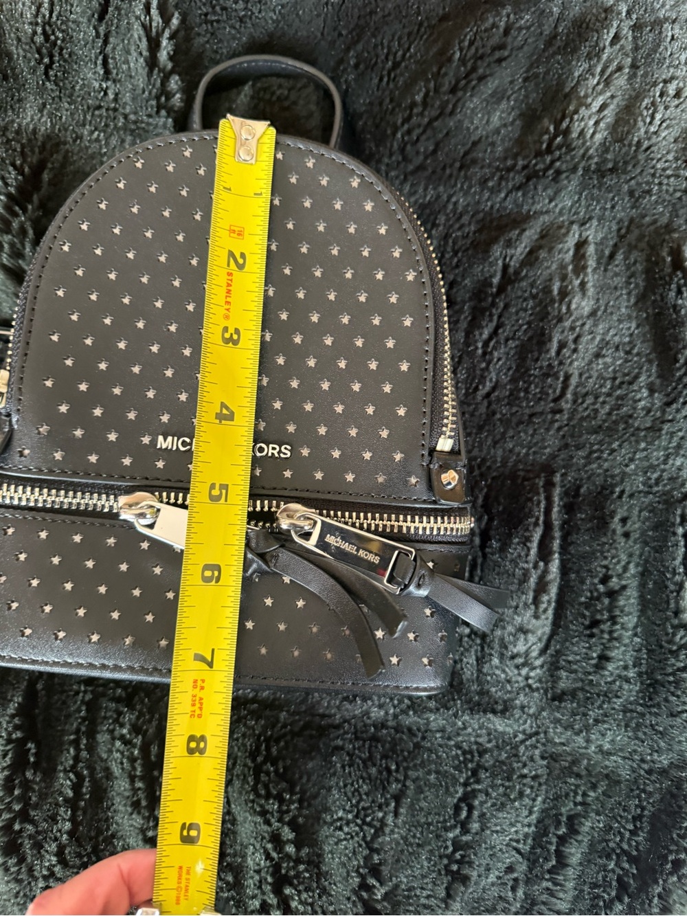 Michael Kors Black Leather Star-Perforated Backpack with Silver Logo - Picture 8 of 8